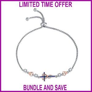 Sterling Silver Sideways Cross Bracelet Adjustable Chain Religious Jewelry